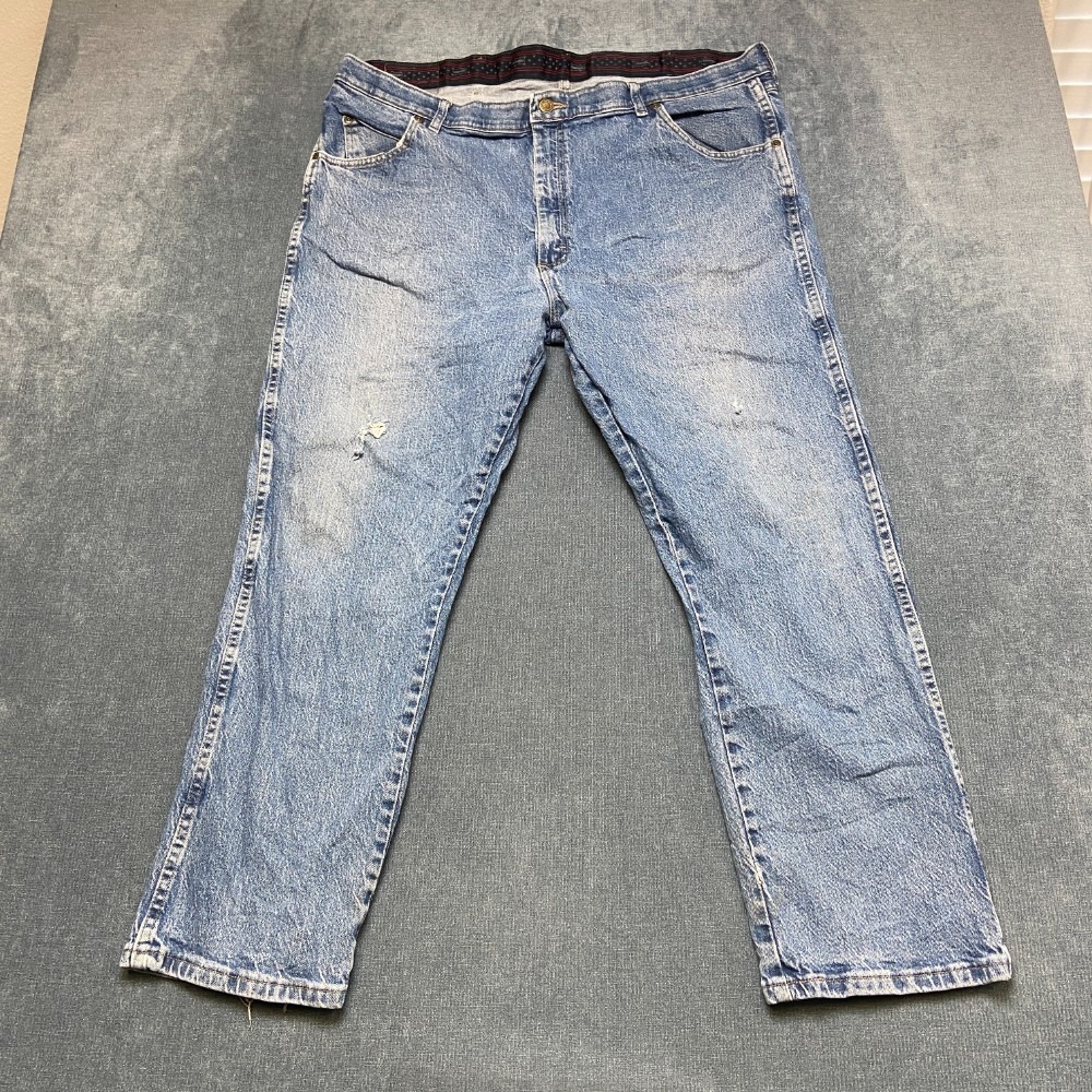 Wrangler Premium Quality Jeans Mens 42x29 Blue Denim Cotton Stretch Regular Fit